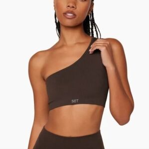 Set Active Ribbed Sports Bra Brown Small